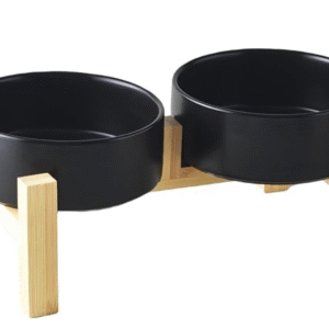 Ceramic Food & Water Bowl Set ( Black, Non-Slip)