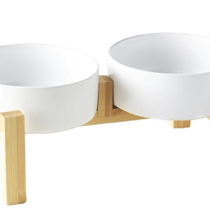 Ceramic Food & Water Bowl Set ( White, Non-Slip)